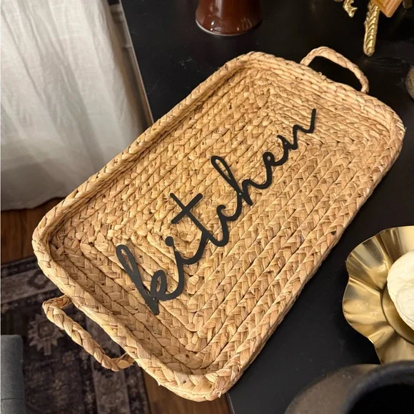 Woven Kitchen Tray Decor with Handles - Picture 1 of 4